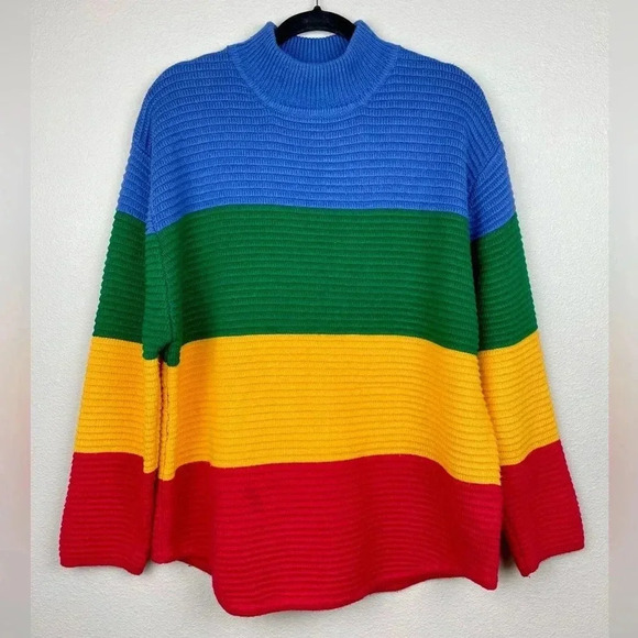 UNIF Women's Small Crayola Sweater Stripe Primary Color Block Mock Neck Emma Cha - Picture 5 of 16